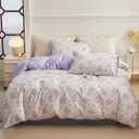HighBuy Full Size Comforter Set White Purple Floral Printed Bedding Comforter Sets Full 3 Pieces for All Season Vintage Flowers Comforter Sets for Kid Teen Toddler Floral Comfy Comforter Set