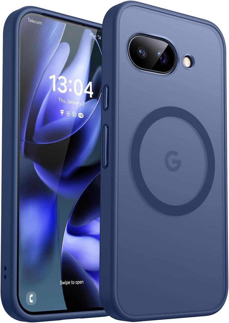 CANSHN Magnetic Compatible with Google Pixel 9a Case(6.3 Inch), Upgraded [Full Camera Protection] [Compatible with Magsafe] [Translucent Matte] Shockproof Protective Phone Case Cover,Deep Blue