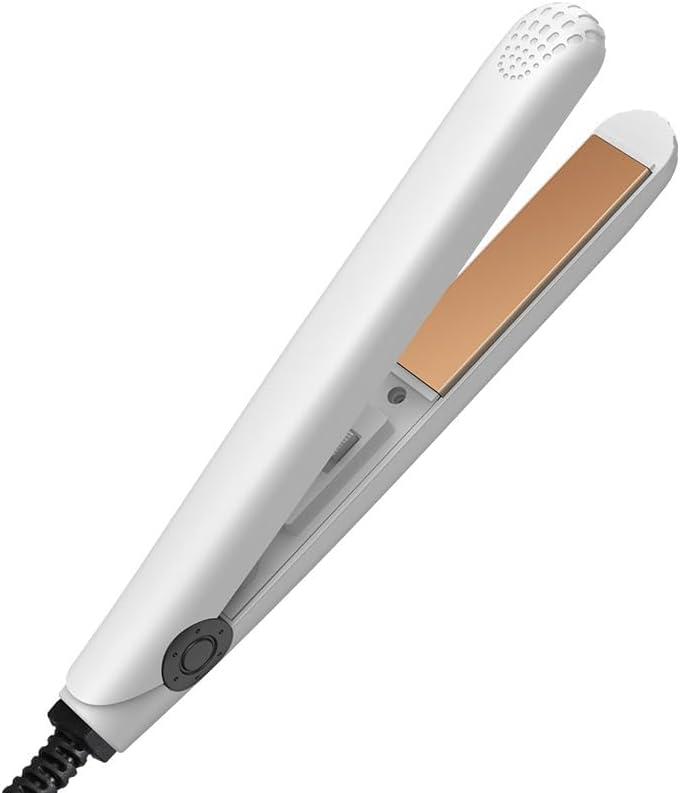 Mini Curling Iron, 2 in 1 Hair Straightener Tourmaline Ceramic Smart Constant Temperature Beauty Heating Curler Hair Styling Tool for Home or Salon (White)