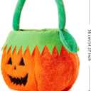 CHOIEO 2 Pcs Halloween Plush Pumpkin Baskets with Handles, Cute Candy Buckets for Trick-or-Treating and Halloween Party Decor (Orange Green Pumpkin Faces)