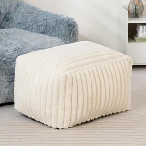 HollyHOME 15"(H) Bean Bag Ottoman Pouf, 6.6LB Memory Foam Filled Footstool for Sofa, Accent Stuffed Footrest Stool with Washable Cover, Single Footrest Stool for Living Room, Bedroom, Striped White