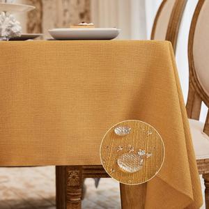 BALCONY & FALCON Rectangle Tablecloth Washable Wrinkle Resistant and Water Proof Table Cloth Decorative Linen Fabric Tablecloths for Dining Parties Kitchen Wedding and Outdoor Use (Golden, 55x95)