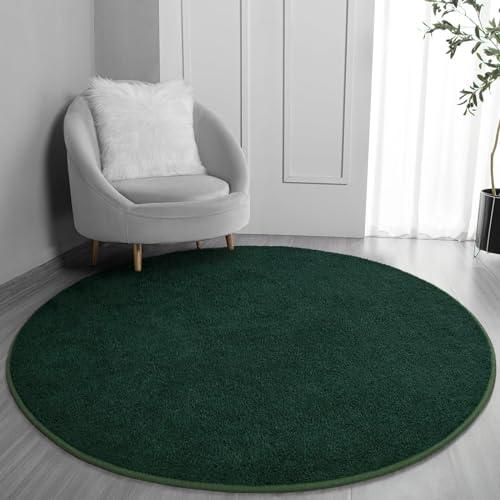 FlyDOIT Round Area Rugs for Bedroom Living Room, 5x5 Dark Green Super Soft Comfy Thickened Memory-Foam Indoor Circle Carpet, Modern Aesthetic Minimalist Carpet for Boys Girls Adults Nursery Home Décor