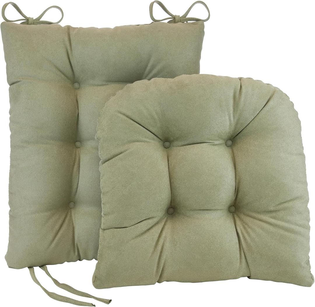 Klear Vu Omega Non-Slip Rocking Chair Cushion Set, Assembled in USA, Thick Padding & Tufted Design, Includes Seat Pad & Back Pillow with Ties, 17x17 Inches, 2-Piece Set, Twillo Thyme