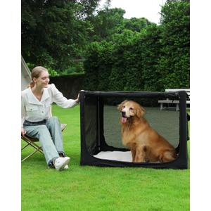42 Inch Collapsible Travel Dog Crate for Medium Large Dogs, Portable Dog Crate 4-Door Foldable Soft Kennel with Durable Mesh Windows for Indoor & Outdoor Travel, with Storage Bag,Black