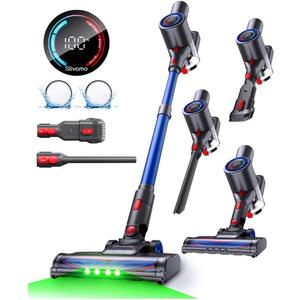 S10 Cordless Vacuum Cleaner, 40KPA/500W/45Mins, LED Display, 8-in-1 Lightweight Stick Vacuum Cleaners for Home with Green LED Light, 6-Stages Filtration, Self-Standing Design, Blue
