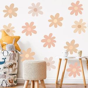 TaoBary 12 Sheets Daisy Wall Decal Flower Wall Sticker Cute Daisy Sticker Pink White Flower Decal Peel and Stick Floral Wallpaper for Nursery Bedroom Home Decor(Light Color,Bobo Style)