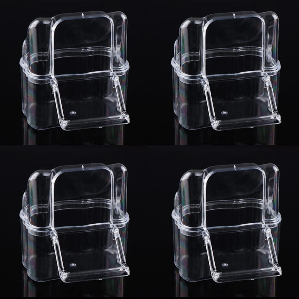 4 Pcs Bird Cage Feeder Plastic Cups Acrylic Feeding Bowl Anti- Splashing Water Food Feeder Box (for Bird Cage with Spring Door)