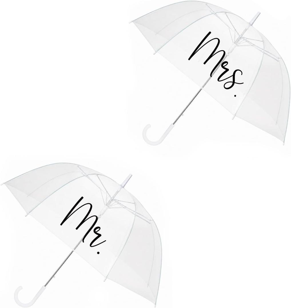 Mr and Mrs Wedding Umbrells, 2 Pack Clear Umbrella for Rain, Large Bubble Umbrella for Weddings