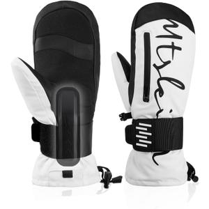 Ski Mittens & Snow Gloves for Men Women Kids - Removable Wrist Guards, Touchscreen, Waterproof Warm Thermal Insulated Winter Gloves for Snowboarding, Skiing and Cold Weather (X-Large, White)