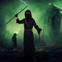 Grim Reaper Costume Halloween Adult Costumes Grim Reaper Hooded with Scythe,Chain Halloween Costumes (Black, S)