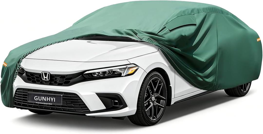 GUNHYI Car Cover Custom Fit Honda Civic (1987-2025) Waterproof All-Weather, 16-Layer Heavy Duty Full Exterior Cover with Vents, Spare Windproof Straps & Towel, Winter Snow/Ice/Rain Protection. (green)