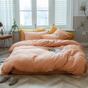 AMWAN Peach Pink Color Duvet Cover King Solid Orange Bedding Set 100% Jersey Knitted Cotton Comforter Cover Solid Color Duvet Cover Hotel Quality Luxury Bedding Set 1 Duvet Cover with 2 Pillowcases