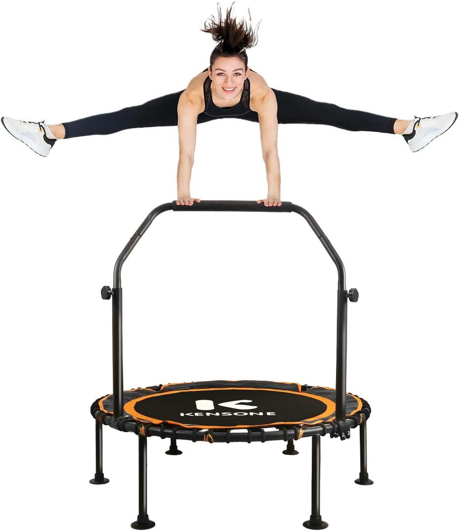 40/48" Foldable Rebounder Trampoline for Adults with Bungee, 450/550 LBS Quiet Indoor Mini Trampoline for Adults Fitness, Gym Workout, Home Exercise