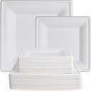 ECOLipak 120 Pack Compostable Paper Plates, 10 inch and 8 inch Heavy Duty Eco friendly Sugarcane Biodegradable Disposable Square Plates for Party Dinner Birthday