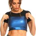 Sauna Shirt for Women Sweat Suit, Short Sleeve Sauna Shirt Women, Athletic Tee Sauna Top Compression Waist Trainer (Small, Blue)