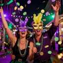 130 Pcs Mardi Gras Party Favors Kit - Carnival Decorations Set with Bulk Mardi Gras Beads Necklaces Masquerade Masks Gold Coins Tattoos & Stickers Vintage Fat Tuesday Parade Accessories Supplies