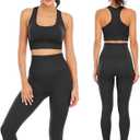 Workout Sets for Women 2 Piece High Waisted Seamless Leggings with Padded Stretchy Sports Bra Sets Gym Clothes, Small 