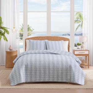 Tommy Bahama - Queen Quilt Set, 100% Soft Cotton Bed Set for Year Round Comfort, 3 Piece Striped Bedding with Matching Pillowcases (Bahama Weekend Stripe Blue)