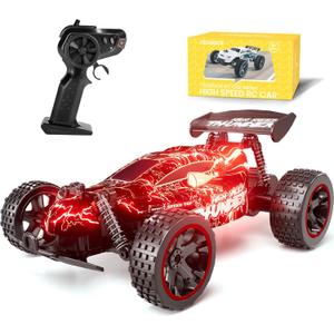 Tecnock RC Cars for Kids, 1:18 Scale 2WD RC Car with LED Lights, 2.4GHz Remote Control Car with USB-C Easy Charging & 50 Mins Playtime, Toys Gifts for Boys & Girls Ages 8-12 (Red)