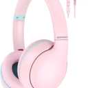 weneed Kids Headphones Wired with Microphone, Over Ear 85/94dB Volume Limited Headphones with Share Port, Stereo Sound Foldable Headset for Teens/Boys/Girls - Pink