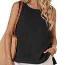 LYANER Women's Round Neck Sleeveless Side Split High Low Hem Weekend Casual Tank Tops Black X-Large (Black, XL)