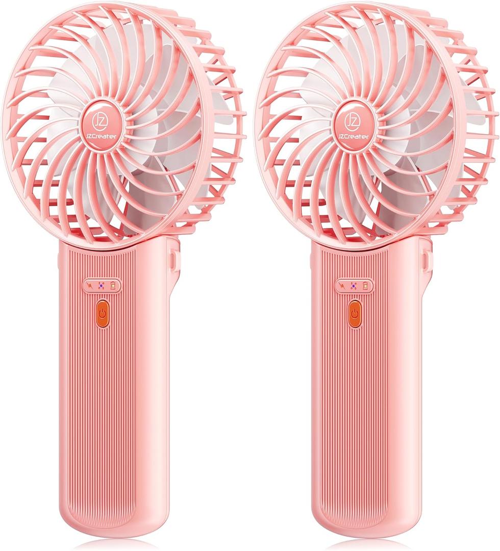 JZCreater 2 in 1 Mini Handheld & Desk 15H Quiet 4 Speed USB Rechargeable Fan, Pink
