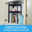 LockerMate Double Locker Shelf, Adjustable Width and Height to Fit Most School Lockers, Black, 27 inches x 1 inch x 2 inches