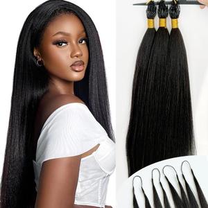 22 Inch Human Crochet Hair for Black Women Natural Black Crochet Human Hair Knotless Pre-Separated Light Yaki Straight Hair Bundles Invisible Micro Loop Hair Extensions 50G