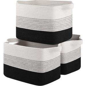 Storage Basket for Organizing, Woven Baskets for Storage, Rectangle Decorative Baskets for Shleves, Closet, Toys, Books, Nursery Organizer Bins - Pack of 3 (Gradient Black)