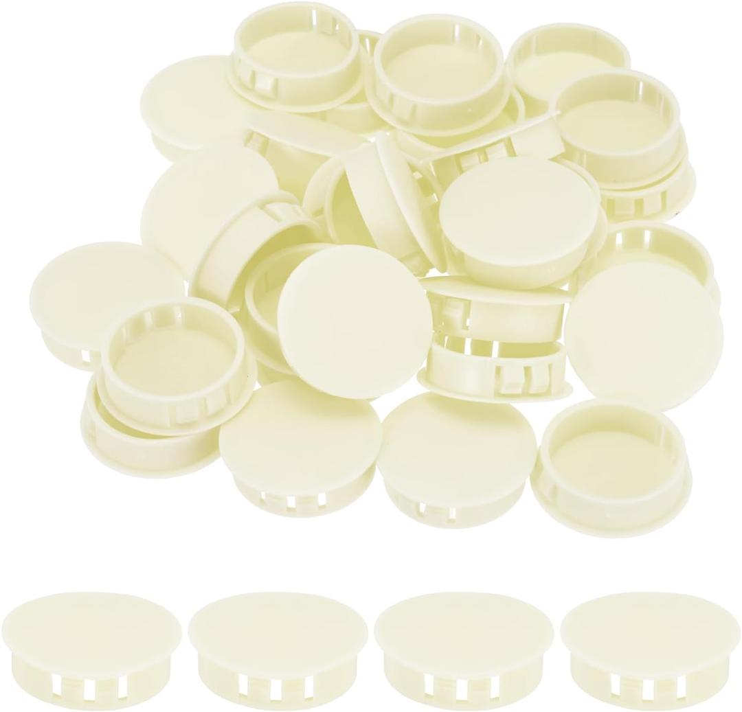 MECCANIXITY 32PCS 35mm(1 3/8") Beige Plastic Hole Plugs, Flush Type Panel Hole Plugs Insert End Caps for Locking Hole Tubes Furniture Cabinet