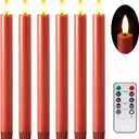 Terra Cotta Flameless Taper Candles with Remote and Timer, 6 Pack LED Candlesticks, 10 Inch Fall Taper Candles Battery Operated with 3D Flickering Flame, Thanksgiving Candle for Table