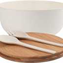 LOVYANXUE Bamboo Fiber Salad Bowl with Servers Set Large 9.8inches Nature Bamboo Mixing Bowl with Servers with Lid Spoon and Fork for Fruits,Salads and Vegetables
