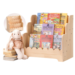 Kids Bookshelf Storage 3Tier, Book Case for Kids Rooms, Scalloped Wooden Montessori Bookcase for Toddlers & Baby, Small Nursery & Classroom Book Shelves, Solid Wood Organizer