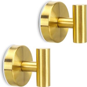 Towel Hooks Shower Suction Hook Towel Hanger for Bathroom Hanging Coat, Robe, Removable Wall Mounted Hook for Bedroom Kitchen Hotel Pool Brushed Gold(2-Pack)