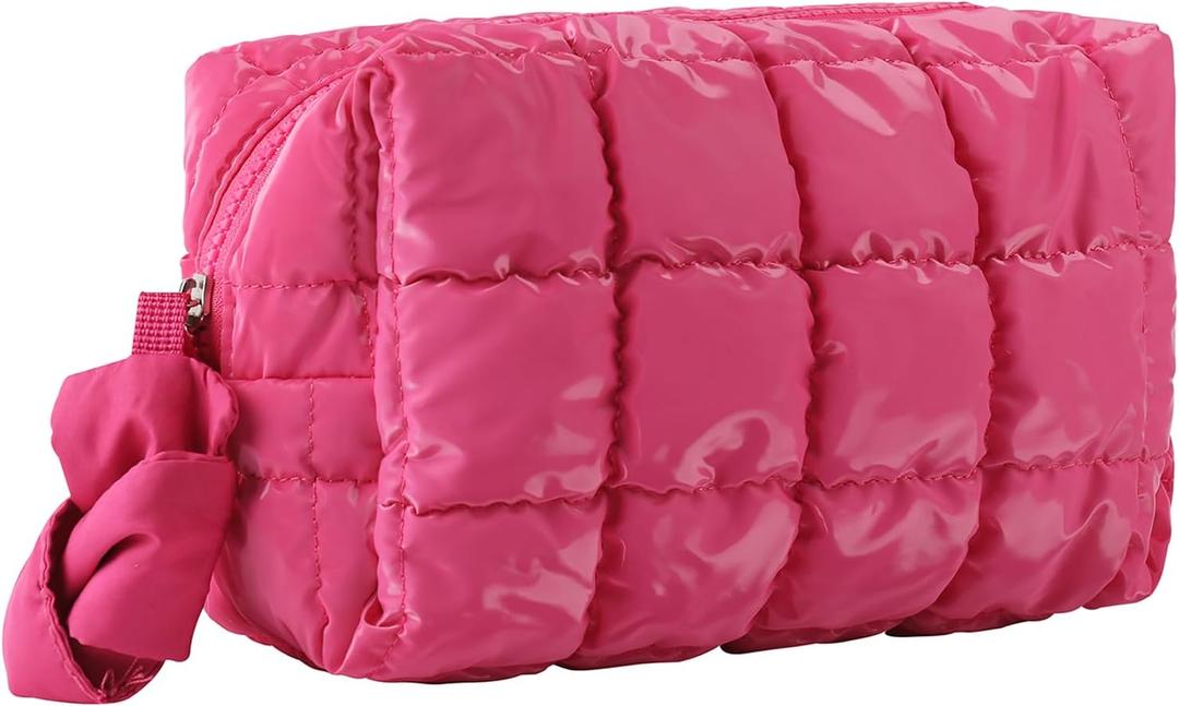 Quilted Makeup Bag，Travel Cosmetic Bag Travel for Women Down Waterproof Material/Travel Essentials Ideal Gift for Women & Girls（Magenta）