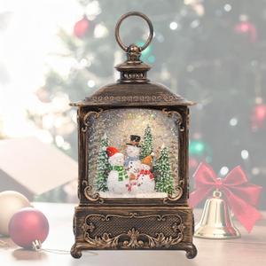 Musical Christmas Lantern 8.5inches Music LED Lighted Snowman Family Water Lantern with Swirling Sequins and Timer Function, Home Tabletop Holiday Decoration