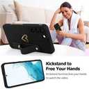 Fiyart Designed for Galaxy S22 5G Case with Phone Stand Holder Cute Love Hearts Pattern Slim Protective Camera Protection Cover with Wrist Strap for Women Girls for Galaxy S22 5G 6.1"-Black