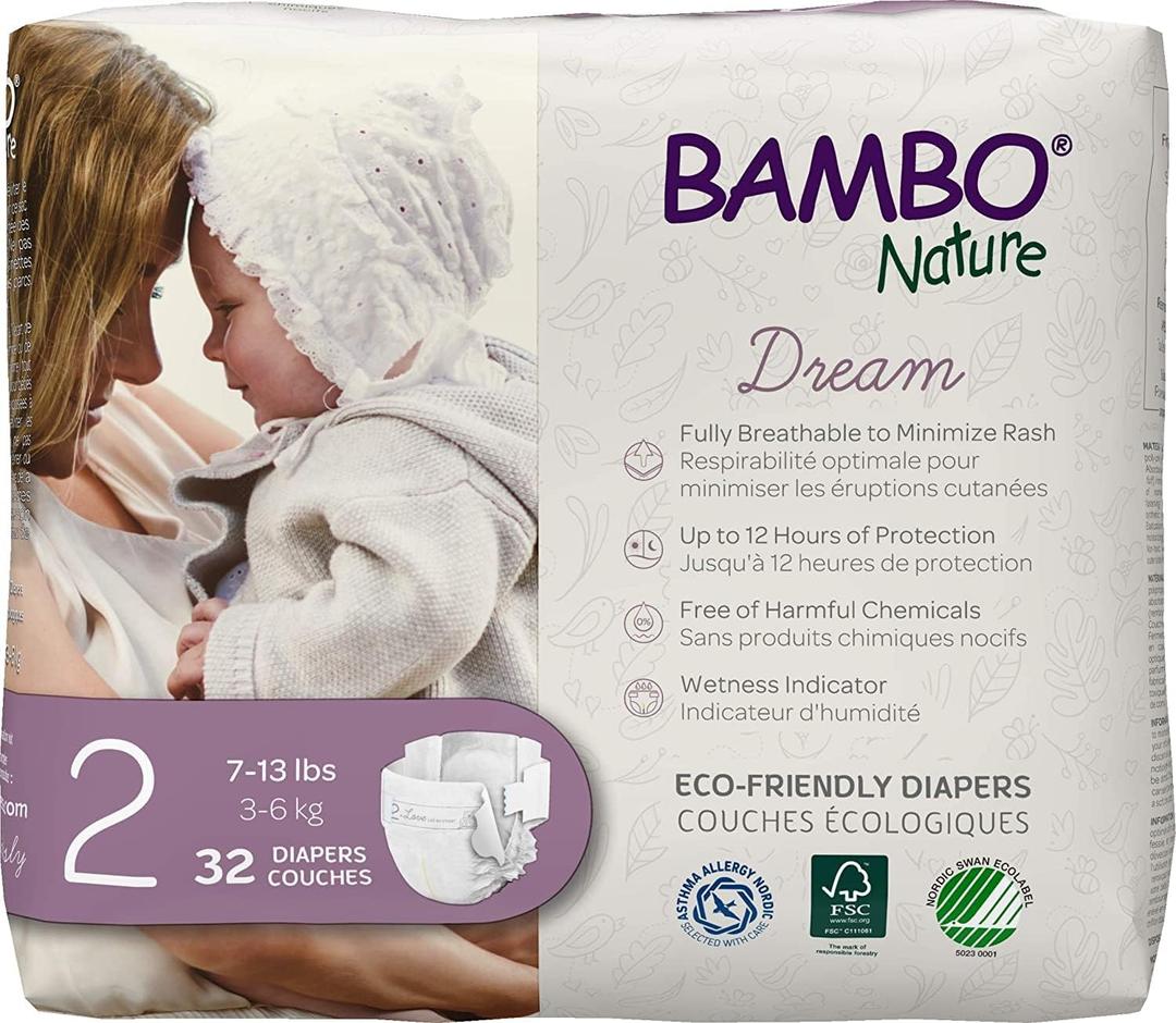 Bambo Nature Premium Baby Diapers - French/English Packaging, Size 2, 32 Count