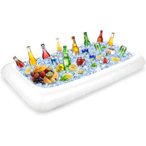 Large Inflatable Ice Serving Bar for Food, Drinks, Salad, Floating Buffet Cooler Tray with Drain Plug for Pool Party, BBQ, Picnic, Camping, Beach, and Outdoor Supplies (White)