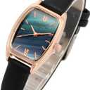 Top Plaza Womens Ladies Fashion Leather Wrist Watch Rectangle Elegant Simple Dial Analog Quartz Dress Watch (Black)