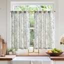 jinchan Linen Floral Tier Curtains 36 Inch Farmhouse Botanic Cafe Curtains Light Filtering Drapes for Small Windows Back Tab Half Window for Kitchen Living Room Bathroom 2 Panels Blue