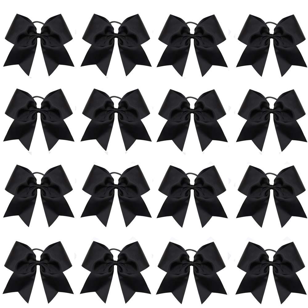 16PCS 8" Large Cheer Hair Bows Ponytail Holder Elastic Band Handmade for Cheerleading Teen Girls College Sports, Black
