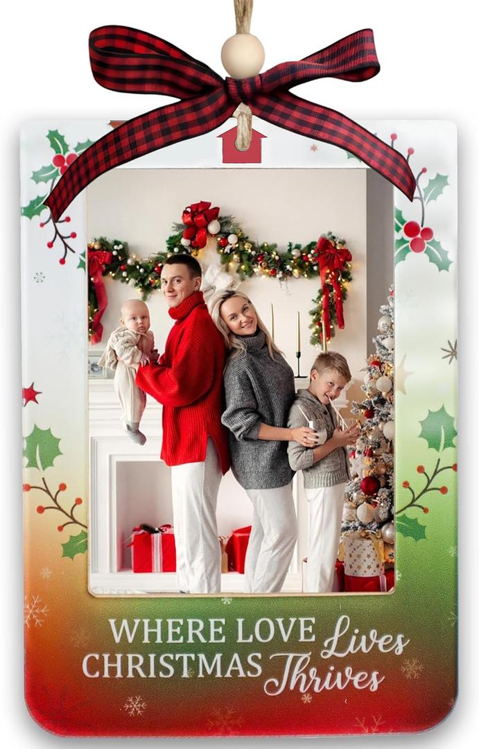 Christmas Photo Frame Ornament 2025, Acrylic Photos Ornament for Tree, Christmas Ornaments For Photos, Picture Frames Ornaments Gift for Family, Gifts For Family Members, Presents for Couples (Where Love Lives, Christmas Thrives)