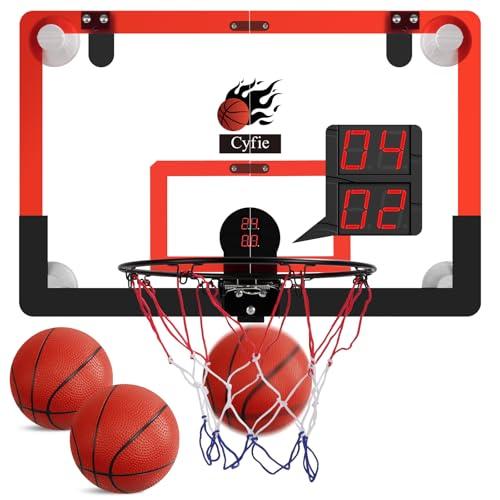 CYFIE 24" x 16" Large Basketball Hoop, Suction Cup/Over The Door Basketball Hoop with Sturdy Backboard/Electronic Scoreboard,Sound,3 Balls, Basketball Toys Gifts for Adults Kids Teens Boys Girls