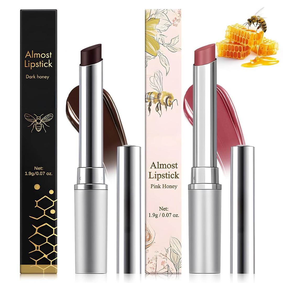 Honey noir - Black Honey Lipstick for Women, Natural Glossy Pink Lips Balm, Nourishing and Hydrating Lip Gloss for All Skin Tones (black+pink, 2PCS)