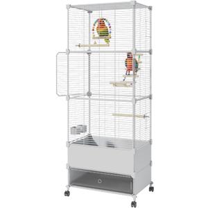 Bird Cage Parakeet Cage with Bird Toys & Slide-Out Tray, Wooden Perches, Rolling Stand, Swing & Bowls  Spacious Indoor Bird House for Parrot, Parakeets, Cockatiel, Lovebird and Small Mid-Sized Birds (WH 18''Lx14'W'x57''H)