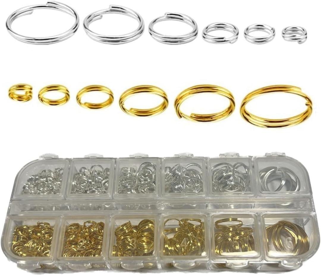 6 Size Gold and Sliver Jump Rings,Double Loops Round Split Small and Medium Key Chain Ring for Jewelry Making and Keychain Home Car Dog tag Rings DIY Crafts
