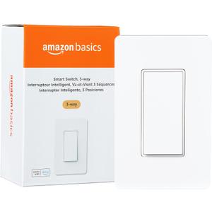 Amazon Basics Smart Light Switch, 3-Way, Works with Alexa Only, Voice Control, 2.4 GHz Wi-Fi, No Hub Required, White