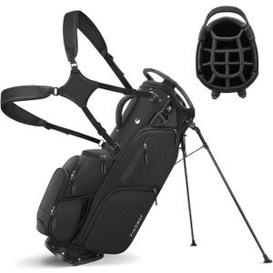 Findway 14 Way Golf Stand Bag [Upgrated Generous Space] Lightweight Golf Bag with Stand, Durable Golf Club Bag with Padded Dual Strap & Rain Cover for Men and Women (black)